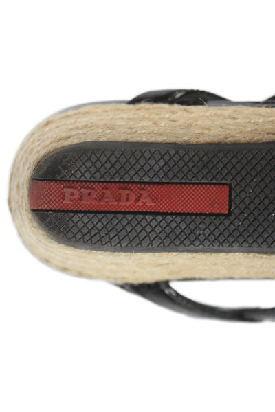 Prada Womens Leather Wooden Detail Ankle Strap Sandals Brown Black Size 9