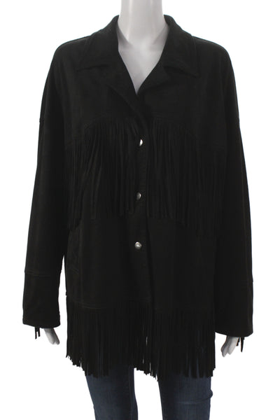 Zara Women Button-Down Western Black Polyester Jacket Long Sleeve Size L