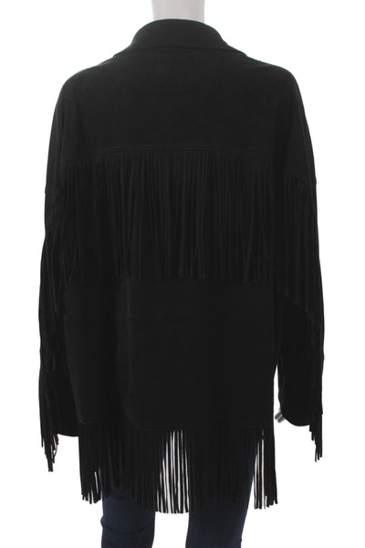 Zara Women Button-Down Western Black Polyester Jacket Long Sleeve Size L