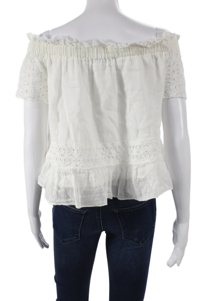 Misa Womens Cropped Off Shoulder Linen Blouse Short Sleeve White Boho Size S