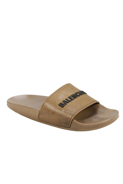 Balenciaga Womens Rubber Slip On Slides Shoes Brown Size 7