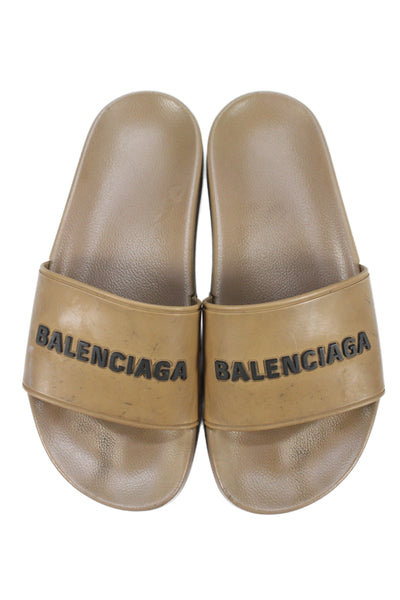 Balenciaga Womens Rubber Slip On Slides Shoes Brown Size 7