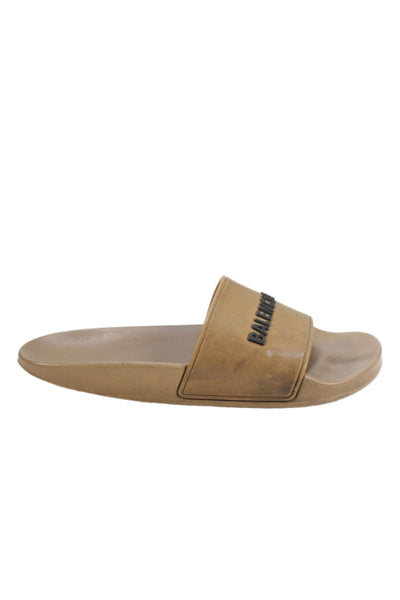 Balenciaga Womens Rubber Slip On Slides Shoes Brown Size 7