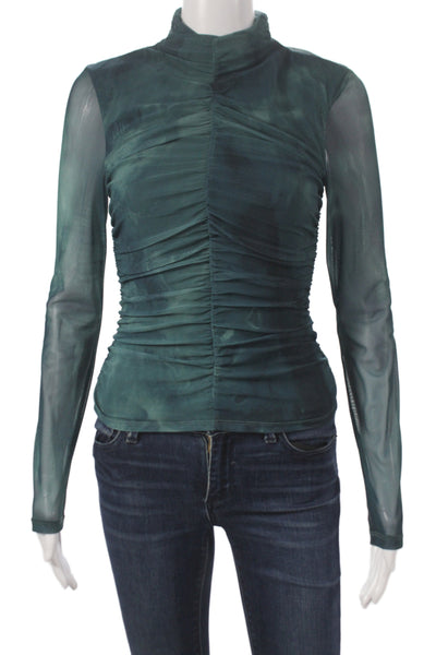 Zara Women Basic Mock Neck Long Sleeve Zip Blouse Green Size XS