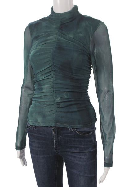 Zara Women Basic Mock Neck Long Sleeve Zip Blouse Green Size XS