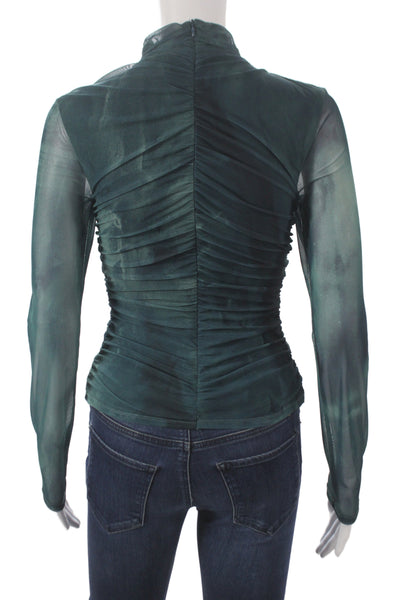 Zara Women Basic Mock Neck Long Sleeve Zip Blouse Green Size XS