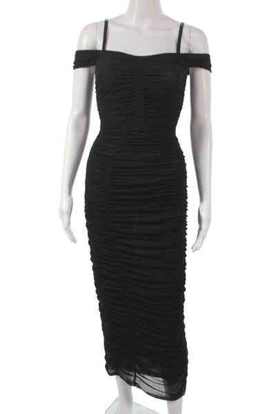 NBD Women Bodycon Off the Shoulder Long Black Short Sleeve Dress Size XS