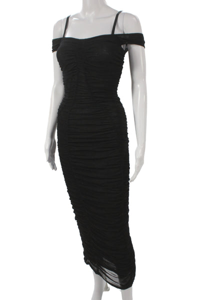 NBD Women Bodycon Off the Shoulder Long Black Short Sleeve Dress Size XS