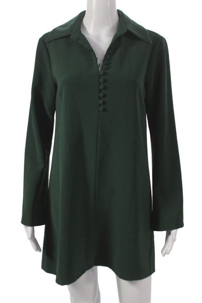 Zara Womens Shift Dress Collared Button Long Sleeve Green Mini 60s Size M