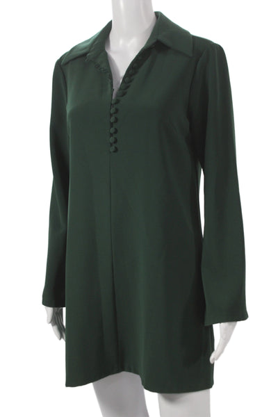 Zara Womens Shift Dress Collared Button Long Sleeve Green Mini 60s Size M
