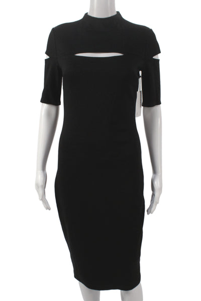 Bailey 44 Women Sheath Dress Black Mock Neck Short Sleeve Knee Length Size S