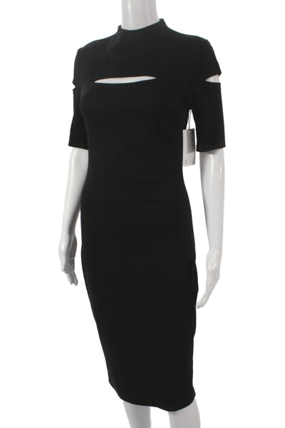Bailey 44 Women Sheath Dress Black Mock Neck Short Sleeve Knee Length Size S