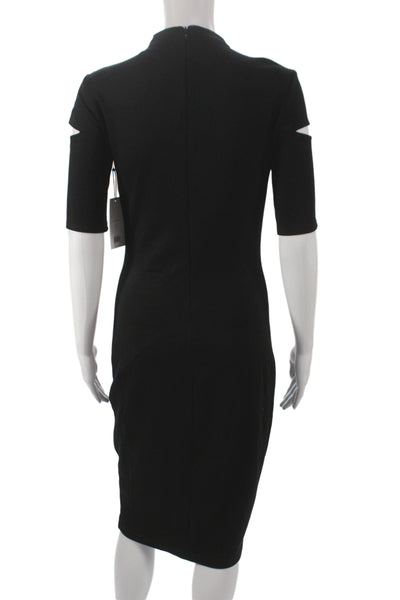 Bailey 44 Women Sheath Dress Black Mock Neck Short Sleeve Knee Length Size S