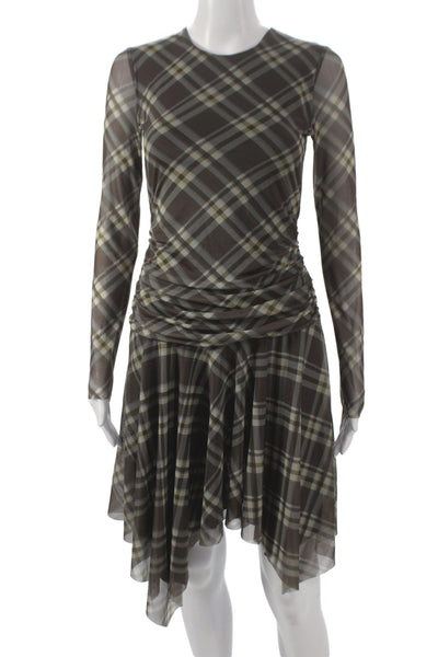 Zara Women Fit & Flare Brown Plaid Knee Length Long Sleeve Dress Size S