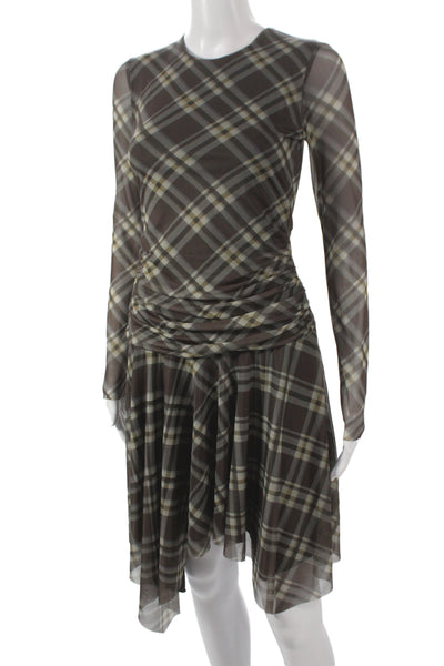 Zara Women Fit & Flare Brown Plaid Knee Length Long Sleeve Dress Size S