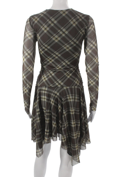 Zara Women Fit & Flare Brown Plaid Knee Length Long Sleeve Dress Size S