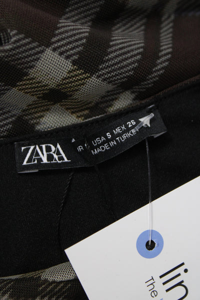 Zara Women Fit & Flare Brown Plaid Knee Length Long Sleeve Dress Size S