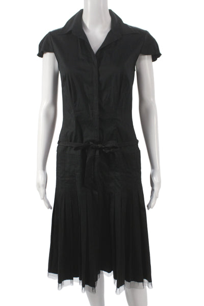 T Tahari Womens Black Collared Shirt Dress Short Sleeve 97% Cotton Size S