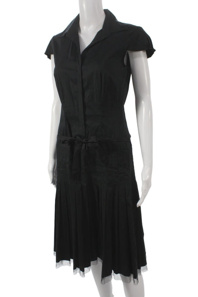 T Tahari Womens Black Collared Shirt Dress Short Sleeve 97% Cotton Size S