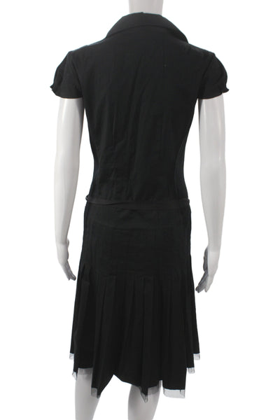 T Tahari Womens Black Collared Shirt Dress Short Sleeve 97% Cotton Size S