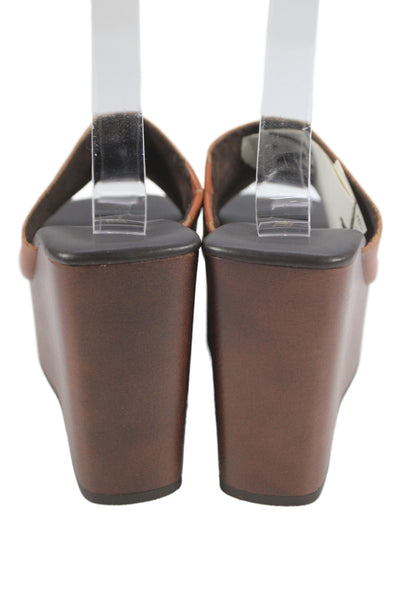 Zara Womens Faux Leather Square Open Toe Wedge Platform Heels Brown Sz 8