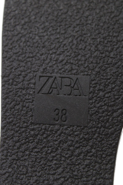 Zara Womens Faux Leather Square Open Toe Wedge Platform Heels Brown Sz 8