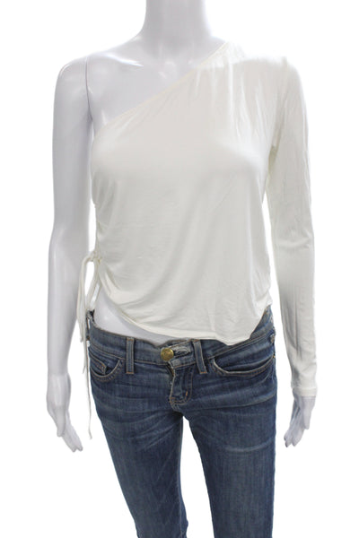 Hours Womens White Rayon One Shoulder Jersey Blouse Long Sleeve Size S