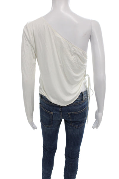 Hours Womens White Rayon One Shoulder Jersey Blouse Long Sleeve Size S