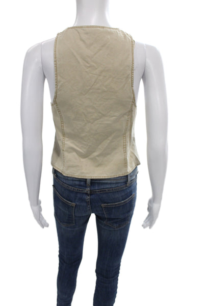 Zara Womens Military Vest Beige Cotton Sleeveless Button Size S