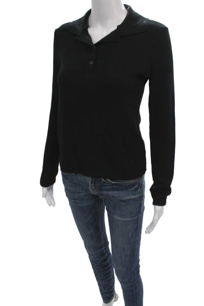 Zara Women Black Long Sleeve Collared Basic Polo Shirt Size S