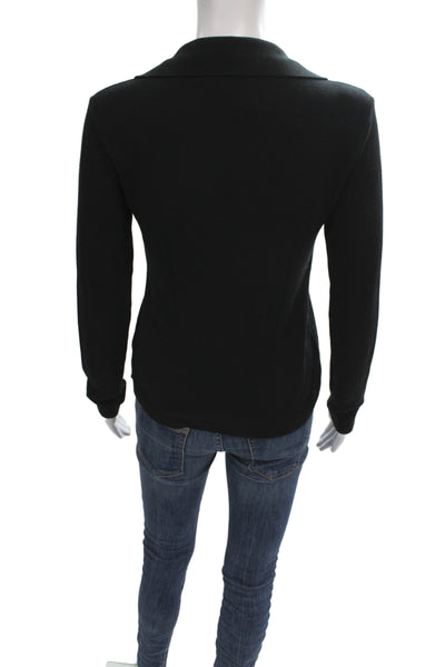 Zara Women Black Long Sleeve Collared Basic Polo Shirt Size S