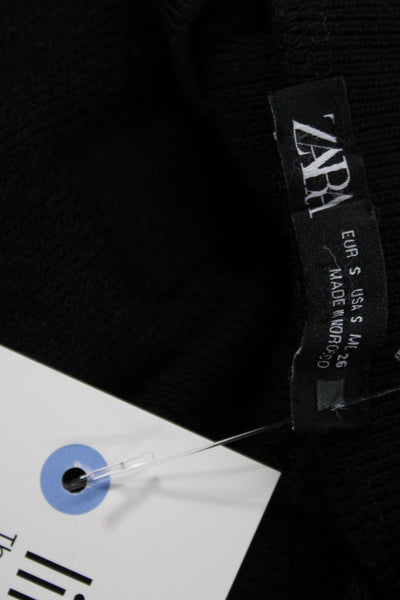 Zara Women Black Long Sleeve Collared Basic Polo Shirt Size S