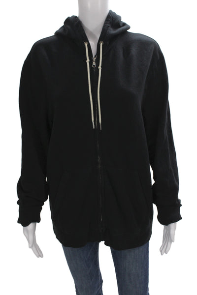 Rag & Bone Mens Full Zip Hoodie Black Cotton Drawstring Size M