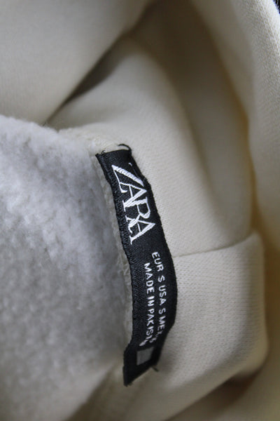 Zara Womens Ivory Pullover Hoodie Crew Neck Long Sleeve Casual Size S