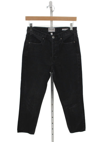 Frame Denim Women Straight Jeans Black Mid Rise 27in 100% Cotton Size 25