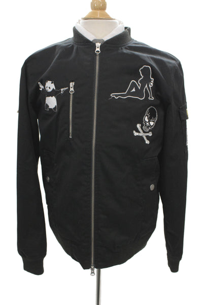 Wezc Mens Bomber Jacket Black Zip 65% Polyester Solid Graphic Size M