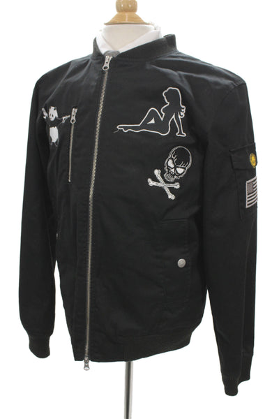 Wezc Mens Bomber Jacket Black Zip 65% Polyester Solid Graphic Size M