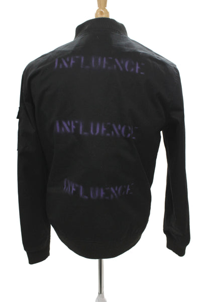 Wezc Mens Bomber Jacket Black Zip 65% Polyester Solid Graphic Size M