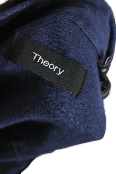 Theory Womens Basic Linen Collared Button Up Short Sleeve Blue Size M