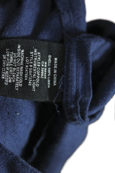 Theory Womens Basic Linen Collared Button Up Short Sleeve Blue Size M
