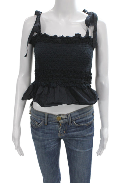 Ulla Johnson Women Cropped Tank Black Cotton Sleeveless Tie Size 2