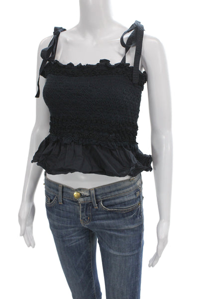 Ulla Johnson Women Cropped Tank Black Cotton Sleeveless Tie Size 2
