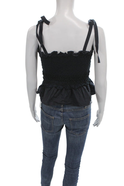 Ulla Johnson Women Cropped Tank Black Cotton Sleeveless Tie Size 2
