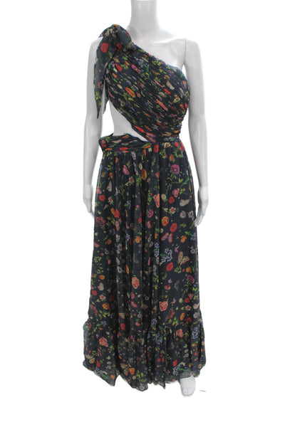 Mac Duggal Womens Multi-Color Floral One Shoulder Maxi Dress Zip Size 6