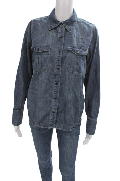 Nili Lotan For Target Womens Buttonup Top Blue Cotton Long Sleeve Size S