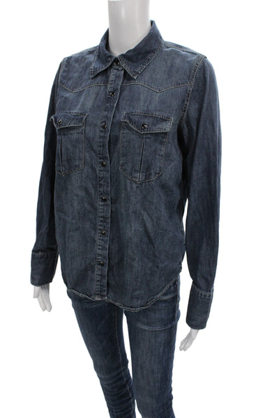 Nili Lotan For Target Womens Buttonup Top Blue Cotton Long Sleeve Size S