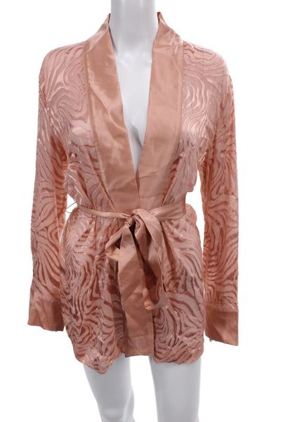 Tell Your Friends Womens Satin Semi Sheer Belted Robe Pink Size XS