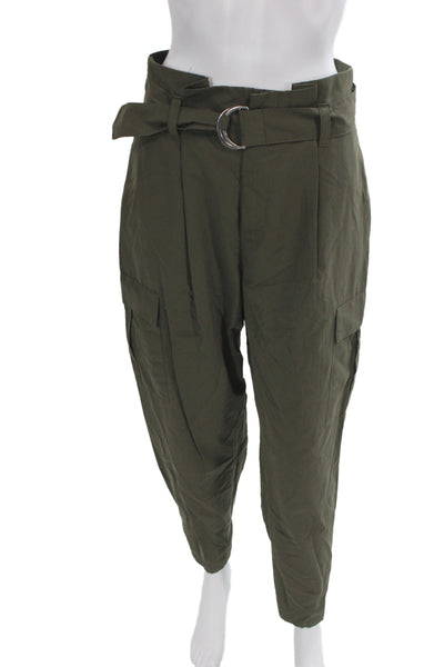 Zara Women Military Cargo Pants Green Buckle Waist Size S