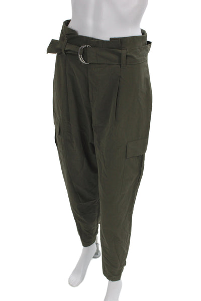 Zara Women Military Cargo Pants Green Buckle Waist Size S