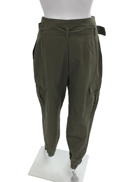 Zara Women Military Cargo Pants Green Buckle Waist Size S